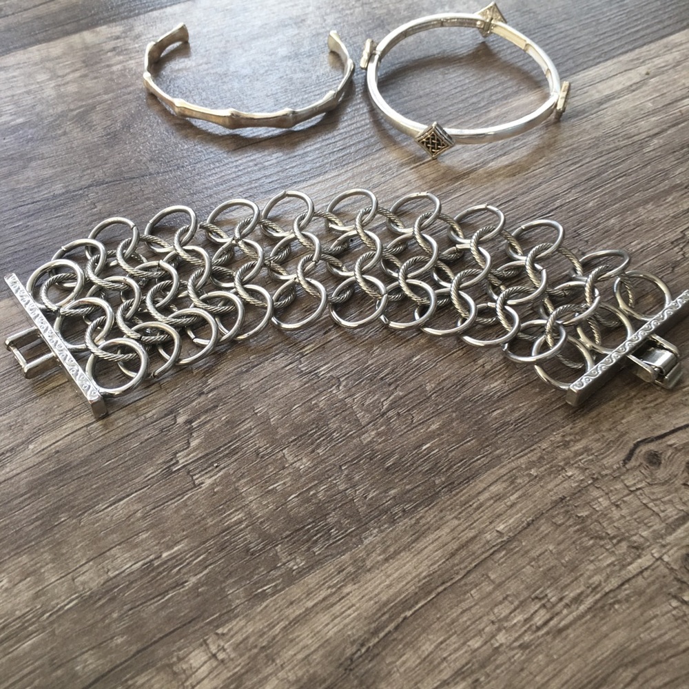 Chain link bracelet, Stretchy Celtic, Silver Cuff